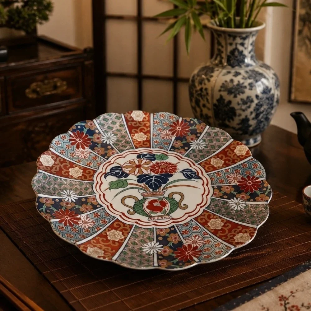 Arita 80s‎ Imari Fan Fine Porcelain Charger Plate Scalloped Japan Floral 12 Inch